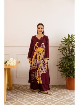 Nehamta - Women Maroon Rayon Straight Cut Kurta with Palazzo