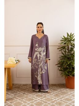Nehamta - Women Mauve Rayon Straight Cut Kurta with Palazzo