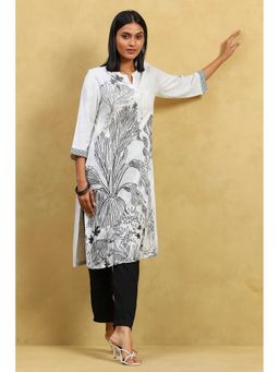 Rangriti - Women White Floral Straight Rayon Kurta