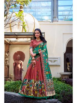 LooknBook Art - Rust Shimmer Style Stitched Lehenga with Dupatta & Unstitched Blouse (Set of 3)