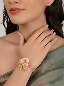 House of D'oro - Locust Shell Tassel Crystal Pearl Bracelet