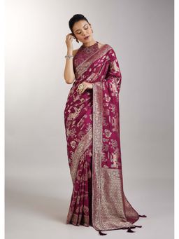 KALKI FASHION - Wine Dola Silk Jungla Jaal Saree with Unstitched Blouse