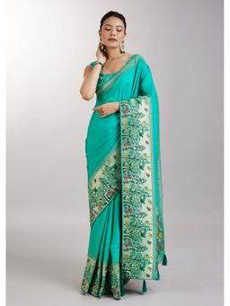 KALKI FASHION - Aqua Blue Dola Silk Paithani Saree with Unstitched Blouse