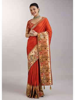 KALKI FASHION - Orange Dola Silk Paithani Saree with Unstitched Blouse