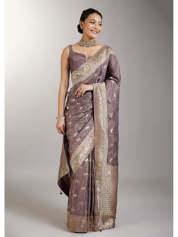 KALKI FASHION - Purple Dola Silk Zari Butti Woven Saree with Unstitched Blouse
