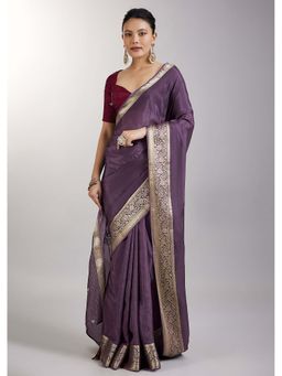 KALKI FASHION - Purple Embroidered Crepe Saree with Unstitched Blouse