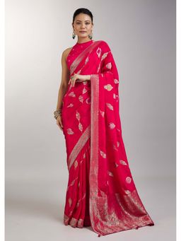 KALKI FASHION - Rani Pink Dola Silk Woven Saree with Unstitched Blouse