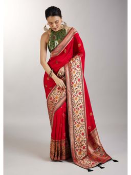 KALKI FASHION - Red Dola Silk Paithani Inspired Saree with Unstitched Blouse