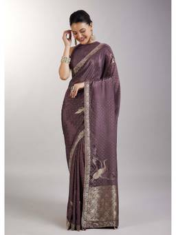 KALKI FASHION - Purple Dola Silk Zari Butti Traditional Saree with Unstitched Blouse