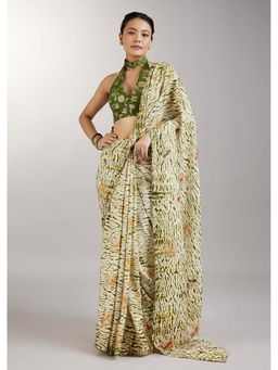 KALKI FASHION - Pista Green Shibori Printed Saree with Unstitched Blouse
