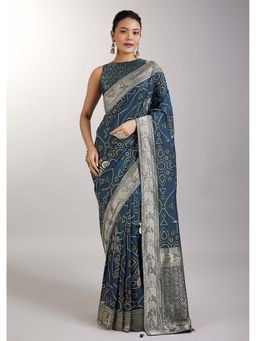 KALKI FASHION - Blue Dola Silk Bandhani Saree with Unstitched Blouse