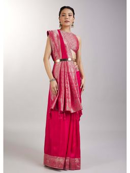 KALKI FASHION - Rani Pink Zari Woven Dola Silks Saree with Unstitched Blouse