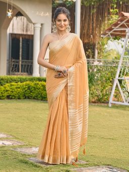 Tikhi Imli - Ready To Wear Peach Colored Cotton Saree with Unstitched Blouse