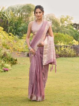 Tikhi Imli - Ready To Wear Lavender Colored Cotton Saree with Unstitched Blouse
