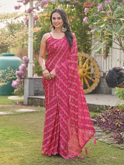 Tikhi Imli - Ready To Wear Pink Colored Lehariya Saree with Unstitched Blouse