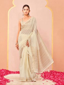 Tikhi Imli - Ready To Wear Cream Color Art Silk Saree with Unstitched Blouse