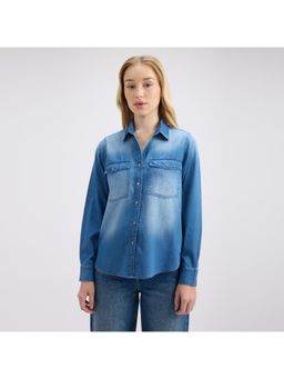 Pepe Jeans - Women Blue Pure Cotton Solid Shirt