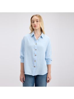 Pepe Jeans - Women Blue Pure Cotton Solid Shirt