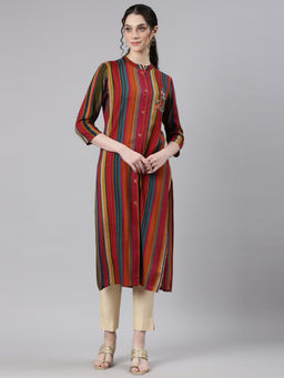 NEERU'S - Multi Color Straight Casual Striped Kurta