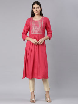 NEERU'S - Red Straight Casual Embellished Straight Kurta