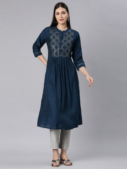 NEERU'S - Blue Straight Casual Embellished Anarkali Kurta
