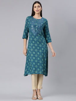 NEERU'S - Blue Casual Bandhani Straight Kurta