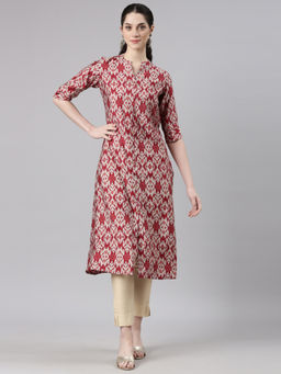 NEERU'S - Maroon Straight Casual Chevron Kurta
