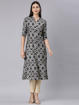 NEERU'S - Navy Blue Straight Casual Chevron Anarkali Kurta