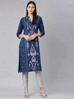NEERU'S - Blue Straight Casual Chevron Straight Kurta
