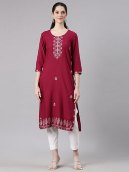 NEERU'S - Red Straight Casual Floral Kurta