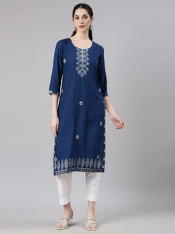 NEERU'S - Blue Straight Casual Floral Kurta