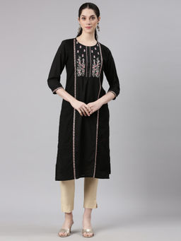 NEERU'S - Black Straight Casual Embellished Kurta