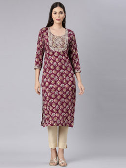 NEERU'S - Purple Straight Casual Embellished Straight Kurta