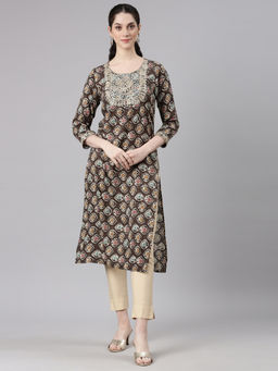 NEERU'S - Grey Straight Casual Embellished Kurta