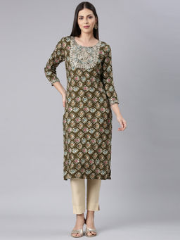 NEERU'S - Green Straight Casual Embellished Straight Kurta