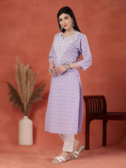 Rama's - Women Lavender Color Embroidery Printed Straight Kurta