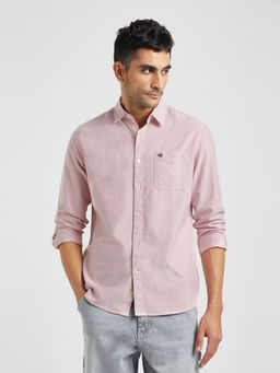 The Bear House - Men Pink Solid Slim Fit Cotton Casual Shirt