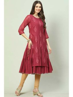 Biba - Women Maroon Embroidered Kurta (Set of 2)