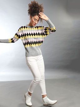 Campus Sutra - Multi Color Women Self Design Stylish Casual Sweaters