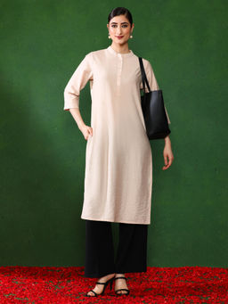 Jaipur Kurti - Women Beige Solid Straight Kurta