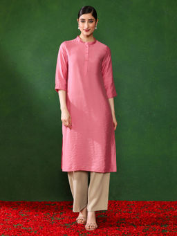 Jaipur Kurti - Women Pink Solid Straight Kurta