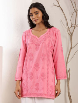 Chowkhat - Pink Handloom Chikankari Pure Cotton Kurti