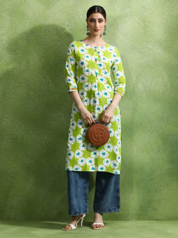 Jaipur Kurti - Women Green Printed Straight Kurta