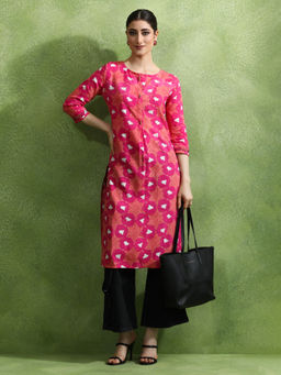 Jaipur Kurti - Women Pink Printed Straight Kurta
