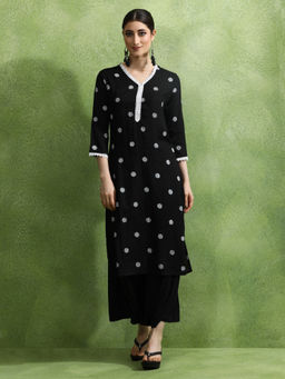 Jaipur Kurti - Women Black Polka Dots Printed Straight Kurta