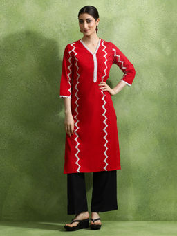 Jaipur Kurti - Women Red Printed Straight Kurta