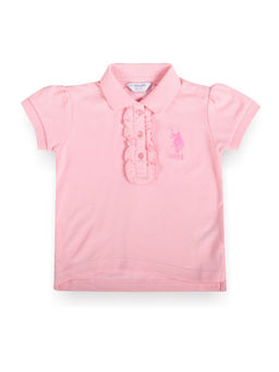 U.S. POLO ASSN. - Girls Ruffled Placket Polo Shirt Pink