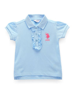 U.S. POLO ASSN. - Girls Ruffled Placket Polo Shirt Blue