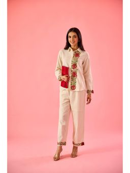 Old Marigold - Fleur Beige Linen Embroidered Co-Ord (Set of 2)