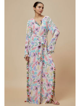 PS Pret by Payal Singhal - Multicolor Printed Crepe Long Beyza Dress with Belt (Set of 2)